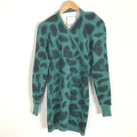 2/$30 New with tags Krush Kandy Teal Animal Print Wrap Sweater Dress Small‎ - Picture 2 of 4